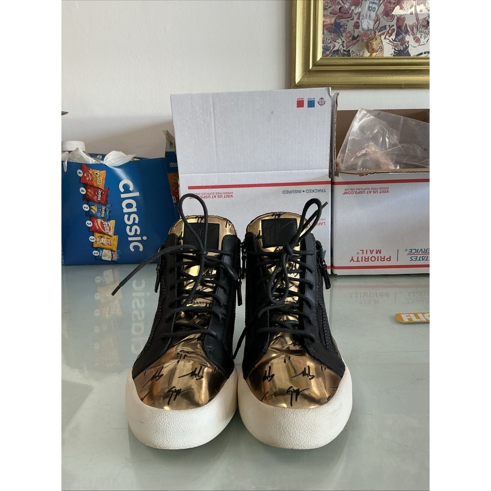 Giuseppe Zanotti LOGO Mirror Metallic Leather Size 44 Sneaker High top Boots